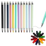 afhgdjr 12 StüCkfarbigee Ewige Stifte,Bleistift,Ewiger,Bleistift Ohne Anspitzen Mit Radiergummi Schreibwaren Geschenk FüR Kinder,Ewiger Bleistifte Set (Farbe 12)