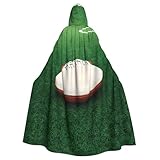 XBKGOHA Weißer Rugbyball-bedruckter Halloween-Umhang mit Kapuze für Erwachsene, ohne Reißverschluss, bequem für Kostümpartys