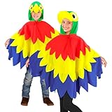 W WIDMANN MILANO Party Fashion - Kinderkostüm Papagei, Poncho mit Kapuze, Vogel, Tierkostüm, Faschingskostüme