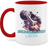 Tasse Tassen 325ml - Einschulung Schulanfang - Schulkind Spaceshuttle Galaxie Weltall mit Name - 325 ml - Rot - personalisierte kita schule zur schulstart geschenke 1 schultag personalisierbar