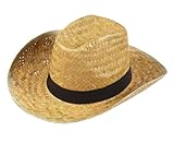 W WIDMANN MILANO Party Fashion 1425D - Texas Strohhut, mit schwarzen Band, Kopfbedeckung, Accessoire, Zubehör, Cowboy, Mottoparty, Karneval