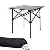 Grafner Campingtisch klappbar, Ultra leicht, 53,5 x 50 x 50 cm, kleines Packmaß mit Tasche, stabil und tragbar, bis 30 kg, Carbonstahl, Rolltisch Klapptisch Picknick Tisch Outdoor Festival schwarz