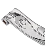 Angelkiss Tapetenbordüre, royales silbergraues Wellenmuster, Bordüre, abziehbare Wand-Deko, Decken-Aufkleber, Küche, Badezimmer, Wanddekoration, 11 cm x 10 Meter