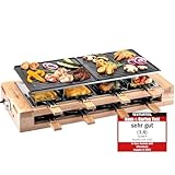 KLAMER Raclette 8 Personen, 1500W Raclette Grill mit Holzgestell, Raclette mit antihaftbeschichteter Grillplatte, Tischgrill elektrisch