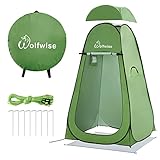 WolfWise Pop-Up Duschzelt Camping & Umkleidezelt mit Boden – Silberbeschichtet, UV-Schutz 50+ & Wasserabweisend, Toilettenzelt mit Fenstern & Tragetasche für Outdoor & Strand, Grün