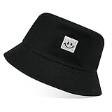 flintronic Fischerhut Bucket Hat, Unisex Baumwolle Smiling Face Hut, Faltbarer Fischerhüte, Outdoor Sommerhut Sonnenhut, Reversibel Freizeithut für Wandern Camping Reisen Angeln (Schwarz)
