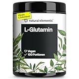 natural elements L-Glutamin Pulver – 500g – reines L-Glutamin – geschmacksneutral – vegan, hochdosiert, ohne Zusätze – in Deutschland entwickelt