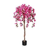 Fopamtri Kunstpflanze Kunstbaum mit Blüten 120cm Künstliche Pflanzen im Topf Groß Rosa Fake Pflanzen für Indoor Outdoor Schlafzimmer Büro Garten Dekoration (1 Pack)