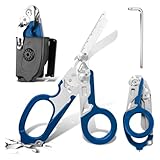 Rettungsschere Trauma Schere 6 in 1 Faltbar Trauma Schere Notfallschere Verbandsschere Mit K-Schutzhülle, Schraubenschlüssel für Professionelle Rettungsdienste, Outdoor Camping (Blau)