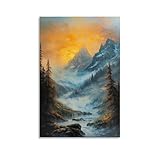 ZZJFFBSS Landschaft – Nebelige Morgendämmerung in den Alpen mit goldenem Sonnenlicht, Wandkunst, Wandbild, moderne Dekoration, hängendes Kunstposter, 40 x 60 cm