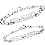 BAVELA® | Personalisierte Armbänder für Herren | Edelstahl Armband mit Wunschgravur | Partnerarmband für Paare | Pärchen Armband | in Silber und Schwarz (2 Armbänder)