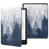 MoKo Hülle Kompatibel mit 7' Kindle Paperwhite 12th Gen 2024&Kindle Colorsoft Signature Edition 2024, Leichte PU-Schutzhülle mit Auto Schlaf/Aufwach PC Rücken für Kindle Paperwhite 2024, Grauer Wald