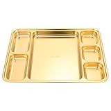 OSALADI Edelstahl 6 Geteilter Grillplatte Servierteller Lebensmittelecht Goldfarben für Familie Restaurant Vielseitiger Frühstücksteller zur Lebensmitteltrennung