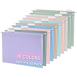 Hängemappen, dekorative Hängemappe, Briefgröße mit 1/5-geschnittener verstellbarer Lasche, langlebig, 10 Farben, sortiert, für Aktenschrank, Schublade, Schreibtisch, Büro, Zuhause, 50 Stück