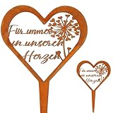 XMDROU Grabstecker Wetterfest, Grabstecker Herz mit Spruch Für Immer in unseren Herzen“ Löwenzahn Metall Stahl Rost Grabschmuck Grabdekoration für Gärten Höfe Friedhofsdeko