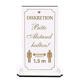 Deko Aufsteller graviert - DISKRETION Bitte Abstand halten - Schild zum Hinstellen Infoaufsteller Rezeption Kasse 10 x 20 cm