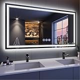 baklon Badspiegel mit Beleuchtung 150x70cm, Badezimmerspiegel Wandspiegel und Touch-Schalter, IP65-Led-Spiegel-Bad mit Speicherfunktion, 3 Farbtemperatur,Horizontal/Vertikal, HD Hartglas