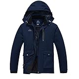 donhobo Herren Winterjacke Warm Gefüttert Softshell Jacke Wasserdicht Snowboardjacke Outdoorjacke Winterparka Skijacke Funktionjacke Kapuzenjacke Marine XL