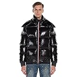 Extreme Pop Herren Pure Goose Daunenjacke Hoody Shiny Colors Silber und Schwarz (L, Schwarz)
