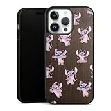 Holz Case kompatibel mit Apple iPhone 14 Pro Max Walnuss Handyhülle Echtholz Hülle Lilo & Stitch Engel Disney