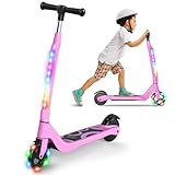 SISIGAD Elektroroller für Kinder von 6-12 Jahren, Kinder E Scooter 5,3 Zoll E Roller mit bunten LED-Beleuchtung und 3 Einstellbare Höhe, Kinder Elektroroller Max Belastung 70kg, Max 10km/h