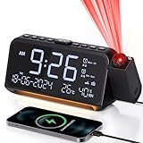 Mesqool Radiowecker mit 320° Projektor, Digitaluhr für Schlafzimmer, USB/Type-C-Anschluss, Doppelalarm mit Wochenend/Wochentagsmodus, Snooze, Dimmer, Batterie-Backup, Projektionswecker, Nachtlicht