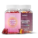 yuicy® Hair Glow Biotin Gummies + Woman's Multi - Unterstütze deine Haut Haare Nägel und allegemeines Wohlbefinden - Zuckerfreie Nahrungsergänzungmittel Frauen - Vegan 2x 60 Stück