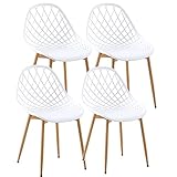buybyroom Esszimmerstuhl 4er Set Esszimmer Stühle mit Rückenlehne Metallbeinen Wohnzimmerstuhl Schalenstuhl, Weiß