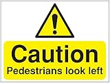 Temporäres Baustellenschild „Achtung: Fußgänger Nach Links Schauen“ Warnschild Metall Wanddekoration Retro Blechschild Vintage-Dekoration Wandposter Für Cafe Pub Garage S
