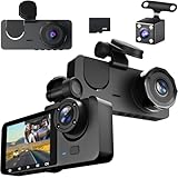 ROTRES Dashcam mit 4K Auflösung, 1080P Vorne Hinten und Innen, 32GB SD-Karte, Parküberwachung, Infrarot Nachtsicht, G-Sensor, Loop-Aufnahme (Touchscreen OLED, 4 Zoll)