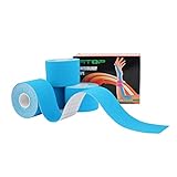 Kinesiologie Tape Ungeschnittenes Physiotape Bänder für Training, Sport und Verletzungsgenesung, Athletisches Tape ideal für Knie, Gelenk und Muskel Support (4 Rollen Blau)