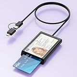 2IN1 USB-A & USB-C Chipkartenleser mit NFC, USB Smart Card Reader Kartenlesegerät DOD Military Kartenleser für den neuen Personalausweis Bankkarten kompatibel mit Windows, Linux, Android,95cm Kabel