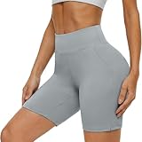 Aseniza Radlerhose Damen Kurze Sport Leggings Radlershorts Shaping Shorts Biker Sporthose Knielang mit Taschen für Gym Sport Fitness Mittelgrau L
