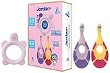 Jordan* ® | Step 0 Beißring & Trainingszahnbürste | BPA-frei, hygienisch, 2-in-1-Lösung für Zahnen und frühes Zähneputzen für Babys | 1 Beißring + 2 Step 1 Baby-Zahnbürste | Rosa