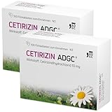 Cetirizin-ADGC - 2x 100 Stück - Allergie-Tablette mit schneller und langanhaltender Wirkung gegen Allergien, Heuschnupfen, Nesselsucht und tränende Augen - für Erwachsene und Kinder ab 6 Jahren