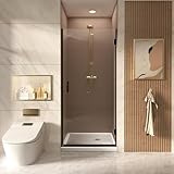 Duschtür 90cm x 185cm, mit 6mm ESG Nanobeschichtung Glas Duschtüren, Duschtür Nischentür mit Explosionsschutzfolie, Schwarze, T Triple Maple