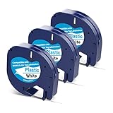 3 x Etiketten kompatibel mit Dymo Etikettenband Letratag 12mm x 4m Bänder Kompatibel mit Dymo Letratag Etikettiermaschine XR LT-100H LT-100T, Schwarz auf Weiß