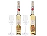 DOLOMITI Alte Williams-Birne und Alte Marille aus dem Barrique Fass │ Premium Spirituose 36% vol. │ fassgereifter, milder Williams- (0,5 l) und Marillen Schnaps (0,7 l) und 2 Gläser