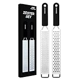 FENGYUEY Zester Reibe [Original] - Käsereibe, Parmesanreibe, Zitronenreibe, Küchenreibe, Muskatreibe | Rutschfester Silikongriff, Edelstahl Klinge mit Schutzhülle, Spülmaschinenfest | 2 Stück, Schwarz