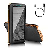 Solar Powerbank 27000mAh Externer Akku: Power Bank Tragbares Ladegerät mit LED-Licht, 3 USB Ausgängen & 2 Eingängen Handy Akkupack für Camping Outdoor Kompatibel mit Phone | Android (Orange)