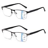Missfive 2 Pack Gleitsichtbrille Herren Gleitsicht Lesebrille Metall Multifokale Blaulichtfilter Halbrahmen Nahkomfort-Brillen Mit Federscharniere (Schwarz&Gunmetal, Nähe-Mittlere Entfernung, 2.5x)