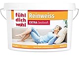 FühlDichWohl Reinweiss Extra sehr hohe Deckkraft - 10l Wandfarbe weiß matt - Innenfarbe für gehobene Ansprüche, starke Deckkraft für Innenwände und Decken, tropfarm, premium Wandfarbe strahlend weiß