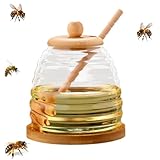 DASIAUTOEM Honiggläser mit Löffel, 500ml Transparentes Glas Honigglas mit Deckel Honigbehälter Weithals-Honigvorratsglas Honiggläser Zum Servieren von Honig, Marmelade und Sirup