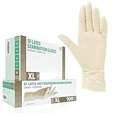 SF Latexhandschuhe XL Weiß – 100 Stück Einweghandschuhe, Einmalhandschuhe, Latex Handschuhe, Gummihandschuhe für Medizin, Reinigung, Küche, Kosmetik, Tattoo & Haushaltsarbeiten – Puderfrei, Reißfest
