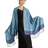 Paisley Pashmina Schals-Damen Elegante Warme Stahlblaue Pashmina Schals und Tücher für formelle Abendkleider (DE-Style 1-Stahlblau)