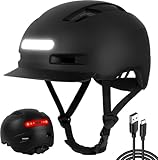 Shinmax Fahrradhelm Herren Damen, Helm Fahrrad mit USB Licht 5 Modi Fahrradhelm mit Visier, Mountainbike Helm Rennradhelm Erwachsen für Scooter Urban Pendler Black L