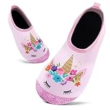 Badeschuhe Kinder Schwimmschuhe Wasserschuhe Schnell Trocknend Strandschuhe Aquaschuhe für Mädchen Baby Beach Pool(Flash Pink Einhorn,8.5/9 UK Child,26/27 EU)