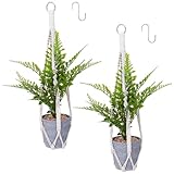 Newofview 2er Set Makramee Blumenampel,Baumwollseil Hängeampel für Pflanzen mit 2pcs Metallhaken Boho Blumenampel für Innen Außen Decken Balkone Wanddekoration(50 cm)