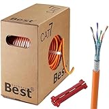 CAT.7 Netzwerkkabel 100m Verlegekabel LAN Kabel Reines Kupfer S/FTP PiMF LSZH Halogenfrei RoHS Ethernet Cable Datenkabel Installationskabel PoE 10Gbit/s RoHS konform (Orange) + ABISOLIERER