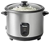 Bestron großer Reiskocher für 8-10 Personen, inklusive Dampfgar-Aufsatz, Messbecher & Reislöffel, mit Antihaftbeschichtung und Kontrollleuchte, Spülmaschinengeeignet, 1.8 Liter, 700W, Farbe: Silber